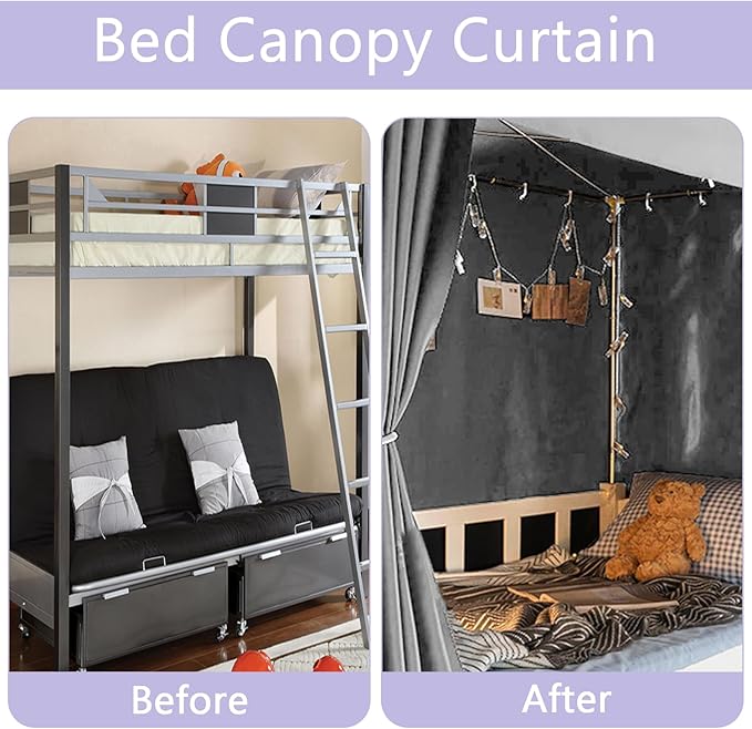 Grey Canopy Bed Curtains - 4 Corner Post Bed Curtains Canopy Twin Bed Canopy Curtains for Adults Girls Bedroom Decoration(Grey, Twin)