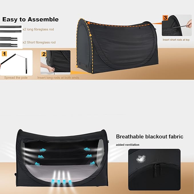 Privacy Pop up Eclipse Bed Tent Bed Drapes (Black, Full)