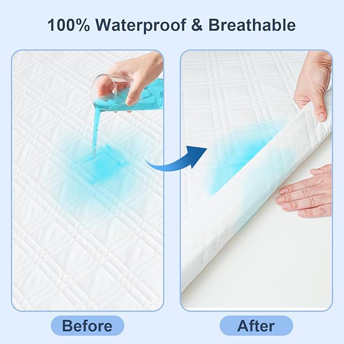 Waterproof Crib Mattress Protector 2 Pack, Ultra Soft Breathable Crib Mattress Pad Cover for Boys Girls Neutral, Fit Standard Crib Mattress and Toddler Mattresses, White