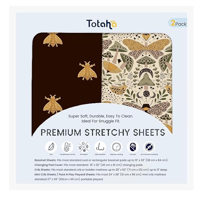 TotAha Premium Soft Bassinet Sheet for Boy Girl, Super Stretchy Jersey Knit Bassinet Fitted Sheet, Compatible with Halo, Maxi COSI, Mika Micky, SNOO, Baby Delight Mattress, 2 Pack