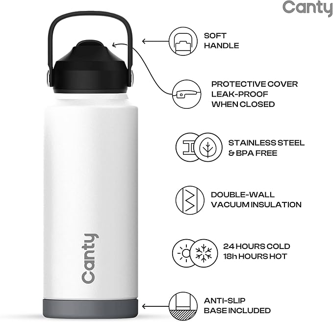 Canty Stainless Steel Water Bottle with Straw, Anti-Slip Base and Giftable Full Colored Box, Great for Travel (Thistle Pink, 12 Oz)