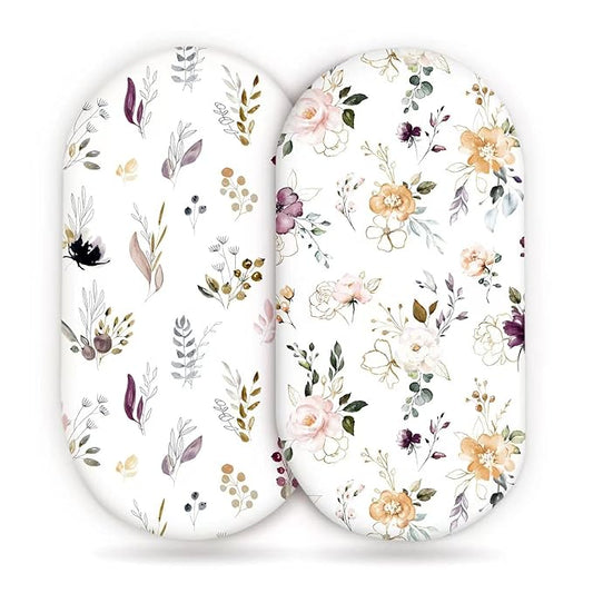 GRSSDER Stretchy Ultra Soft Fitted Bassinet Sheet Set 2 Pack, Universal Fit for Bassinets Baby Cradle Moses Basket Oval Rectangle Mattress, Watercolor Pretty Purple Flora for Girls