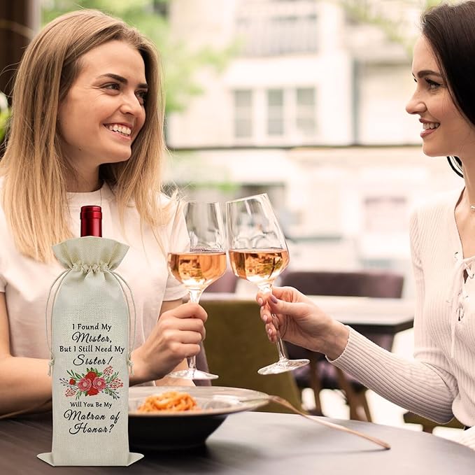 Matron of Honor Proposal Gifts Wine Bag Gifts for Bridal Party from Bride on Wedding Day Thank You Gifts Wine Bottle Decoration Bag Bridal Shower Gifts Ideas Wine Accessories Gifts for Wine Lovers