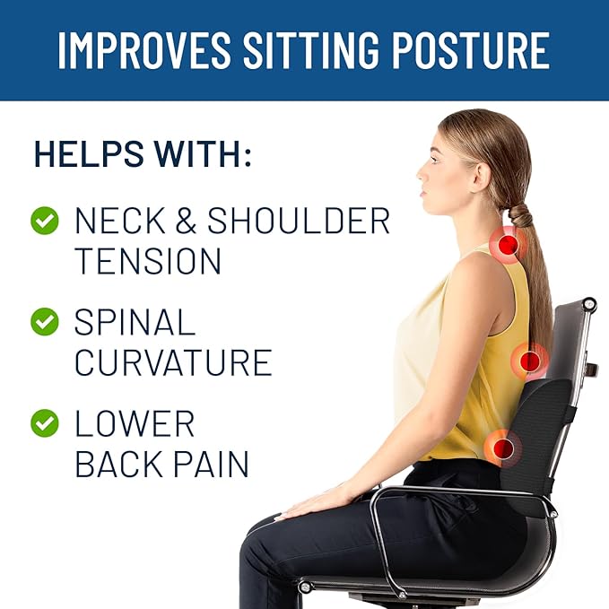 Everlasting Comfort Lumbar Support Pillow for Office Chair - Memory Foam Back Cushion for Chair, Car, Couch - Lumbar Pillow Promotes Better Posture, Back Pain Relief - Ideal for Gaming and Desk Chairs