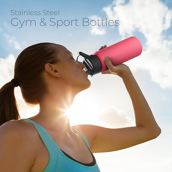 SipX™ Triple-Insulated Stainless Steel Water Bottle 25oz. With 3 Lids, BPA-Free Reusable Insulated Water Bottle Keeps Cold 24 Hours, Metal Water Bottle Made Of Sustainable Material For Hiking & Biking