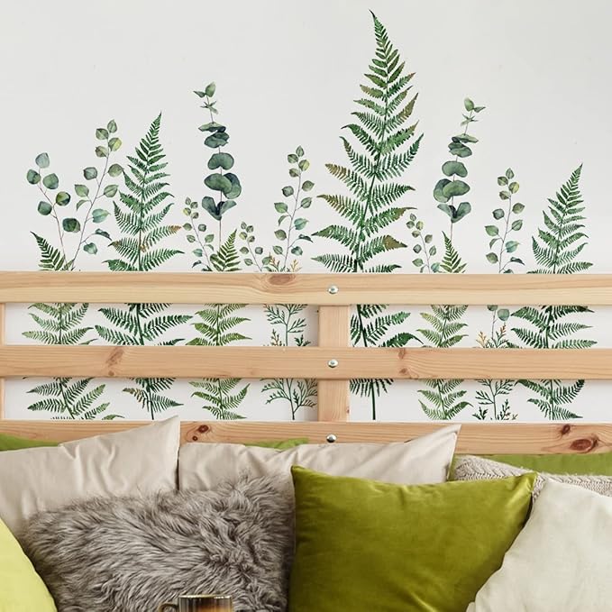 Green Fern Wall Stickers - Stylish Plant Decor, Set of Multiple Sheets