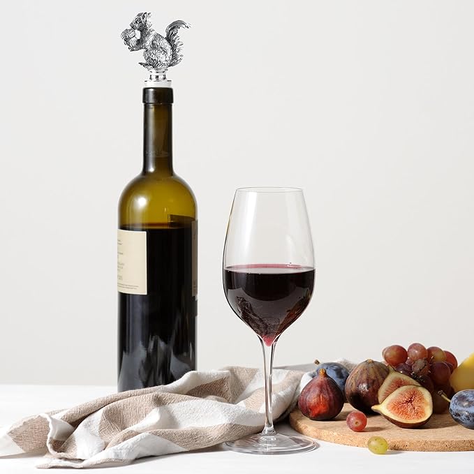 Homestia Wine Bottle Stoppers for Glass Bottles, Squirrel Bottle Stopper Reusable Wine Corks Black Wine Tool, Zinc-Alloy Silicone Wine Stoppers, Wine Toppers with Decors