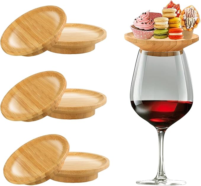 Wine Glass Charcuterie Topper, 2024 6Pcs New Wine Glass Charcuterie Board Topper, Bamboo Wine Glass Topper - Prevent Red Wine from Splashing, Charcuterie Wine Glass Topper, Gift for Wine Lovers