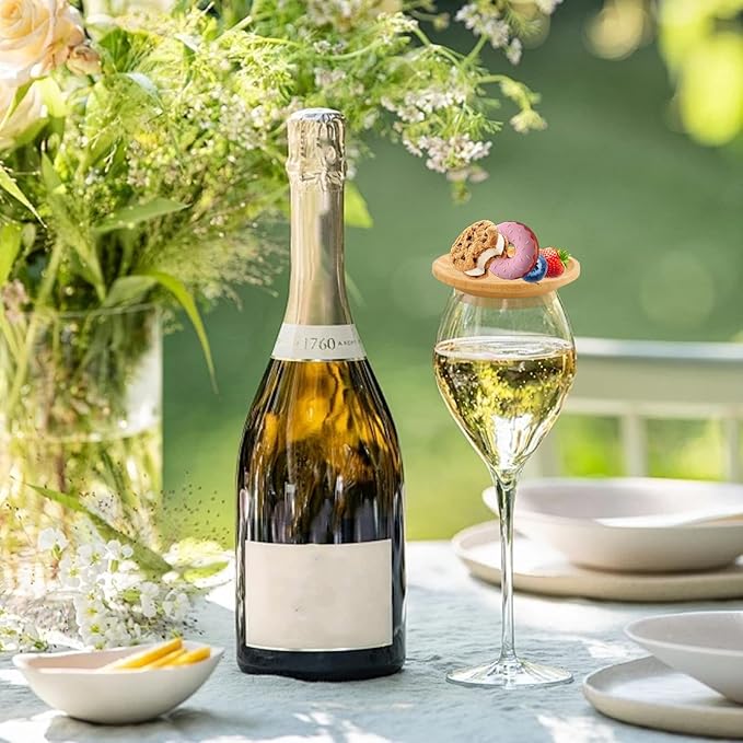 Wine Glass Charcuterie Topper, 2024 4Pcs New Wine Glass Charcuterie Board Topper, Bamboo Wine Glass Topper - Prevent Red Wine From Splashing, Charcuterie Wine Glass Topper, Gift for Wine Lovers (4)