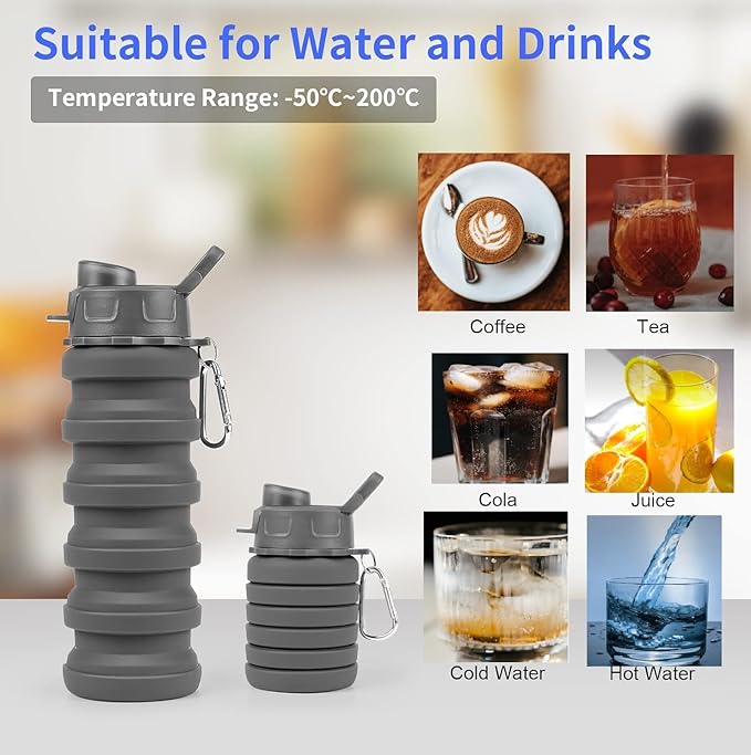 Collapsible Water Bottle, Foldable Cup,500Ml Collapsible Sport Water Bottle Bpa Reusable Travel Water Bottles For Hiking Biking Running Outdoor Gym (Gray+Orange)