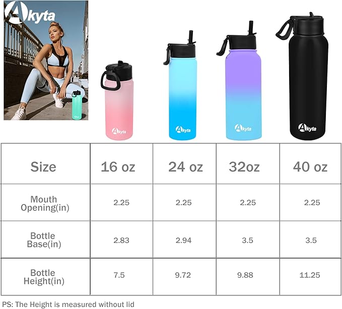 24 Oz Water Bottle, Sports Water Bottle with Straw Lid, Vacuum-Insulated Stainless-Steel, Double-walled Thermos Water Bottle for Hiking Biking (24 OZ, Purple Blue)
