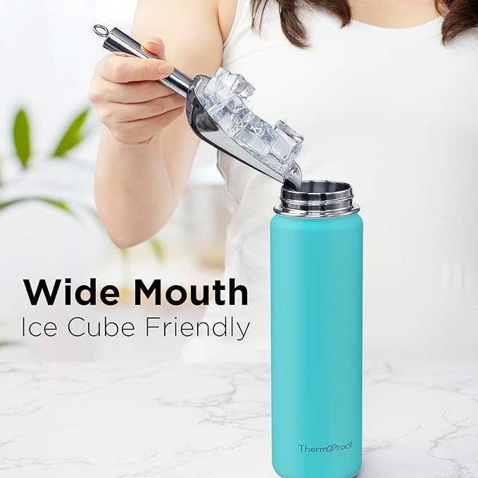 ThermoProof Hot & Cold Insulated Stainless Steel Water Bottle, Durable Leak Proof Gym Bottles for Men, Women & Kids, Double Walled Vacuum Bottles - 2 Lids (White, 22oz)