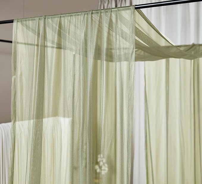 Akiky Canopy Bed Curtains King Sheer Sage Green Bed Canopy Scarf Bed Canopy,Kids Bed Scarf-Curtains for Room Décor or Wedding Party Décor(2 Bed Canopy)