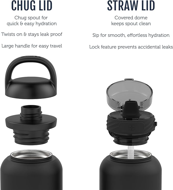 Ello Cooper 32oz Stainless Steel Water Bottle with 2 Lids Chug and Straw | Leak Proof | Double Walled and Vacuum Insulated | Built in Carry Loop | Dishwasher Safe | Bubblegum Pink