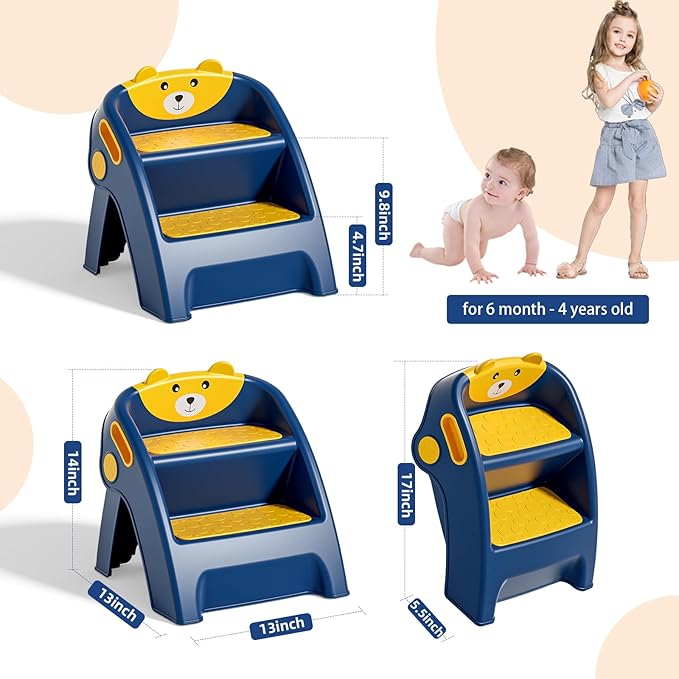 Folding Kids Step Stool for Bathroom and Potty Training,2.9lbs,Anti-Slip, Anti-Tip A-Frame Design with 10-Second Setup-Potty 2 Step Stool for Toddlers,CPC Certified for Safety and Easy Hand Washing