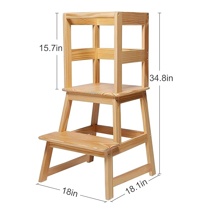 SDADI Kids Kitchen Step Stool Holds up to 150 Pounds with Safety Rail, Wide Platform Design, 4 Anti Slip Strips for 18 to 36 Months Old, Natural