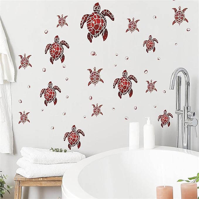 Waterproof Removable Watercolor Turtles Vinyl Wall Decal for Nursery Kidsroom School Classroom Livingroom Bedroom Bathroom Sea Life Sticker in Coastal Ocean Theme