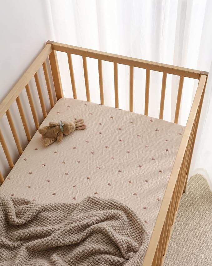 Blissful Diary Muslin Crib Sheets for Girl Boy, Boho Neutral Soft Cotton Baby Sheet for 52''x28'' Standard Crib Mattress, 2 Pack(Sunshine&Brown)