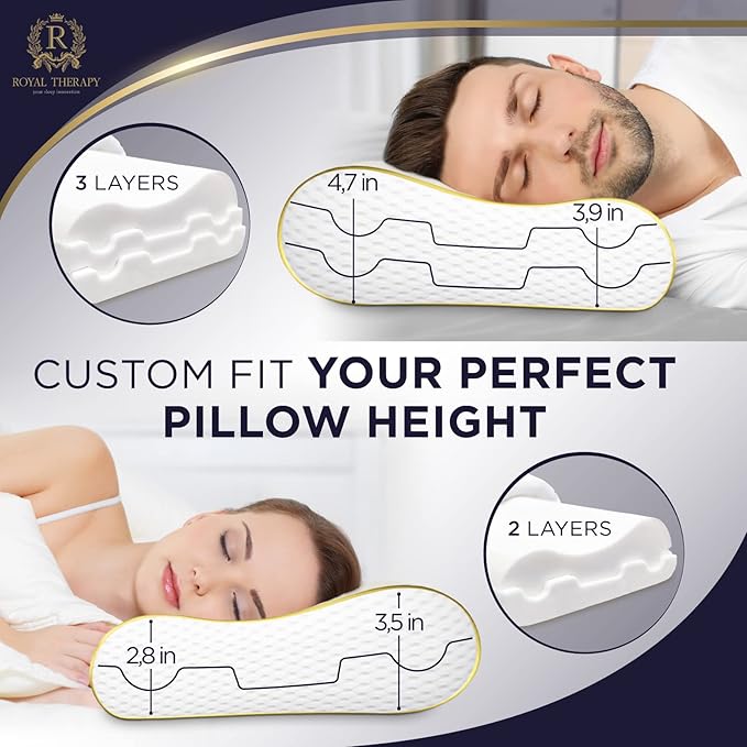 Royal Therapy 1-pack Memory Foam Pillow, Cervical, Queen Contour Pillow, Orthopedic Pillow for Neck Support, Neck Pain, Side Sleepers, CertiPUR-US