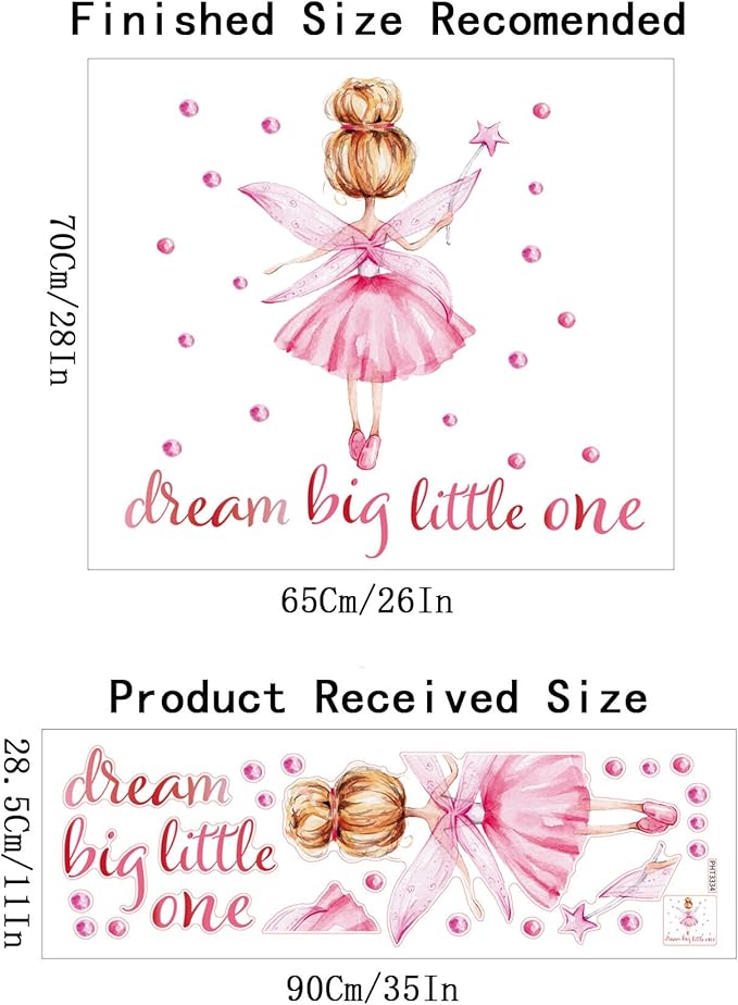 Back of Little Ballerina Wall Decals for Girls Bedroom Princess Wall Stickers Pink Kids Room Decor Decoration Watercolor Wall Murals Peel and Stick for Playroom Classroom Living Room Nursery