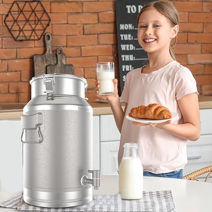 Milk Can, 304 Stainless Steel 20 Liter Milk Can with/Lid, 5 Gallon Milk Jug, Heavy Duty Tote Stainless Steel Water Jug, Milk Bucket Wine Pail Bucket for Milk and Wine Liquid Storage.