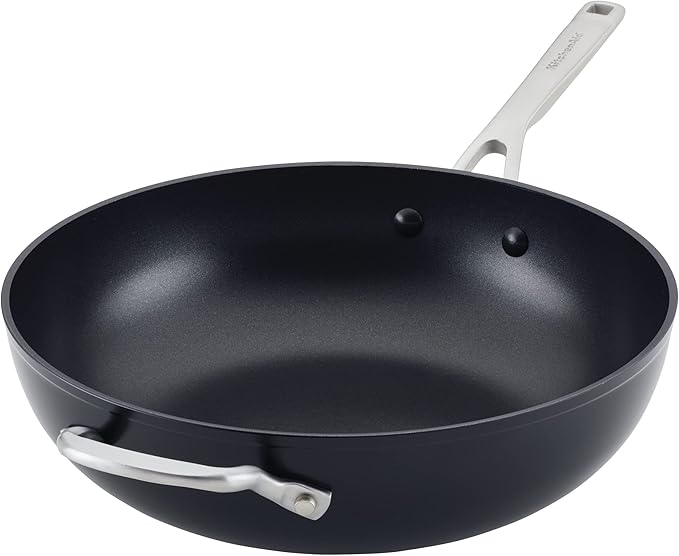 KitchenAid Hard Anodized Induction Nonstick Stir Fry Pan/Wok with Helper Handle, 12.25 Inch, Matte Black