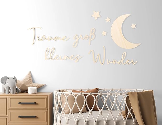 Lettering Wood Träume groß kleines Wunder - Plywood Words Sign for Decoration, Children's Room Saying Quote, Nursery Wall Art, Wooden Word Text Art (Träume groß kleines Wunder)
