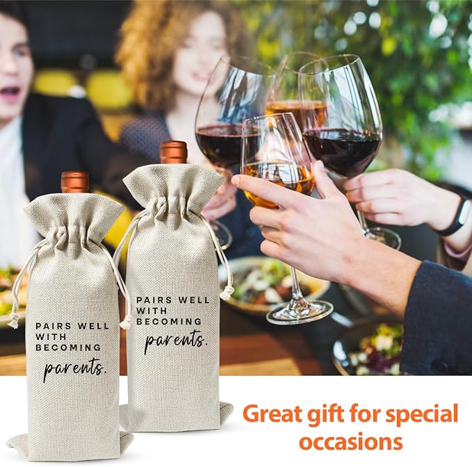 New Parents Gift Wine Bag, Promoted to New Parents Gift, Pregnancy Announcement or Baby Announcement Gift for New Parents, New Dad Mom Gift, Becoming Parents, Baby Shower or Party Favor Decor