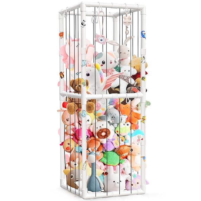 Plush Stuffed Animal Storage Holder, Large Capacity Zoo Storage Cage Organizer, Animal Holder Organizer with Bottom Net for Nursery Play Room Bedroom Decoration