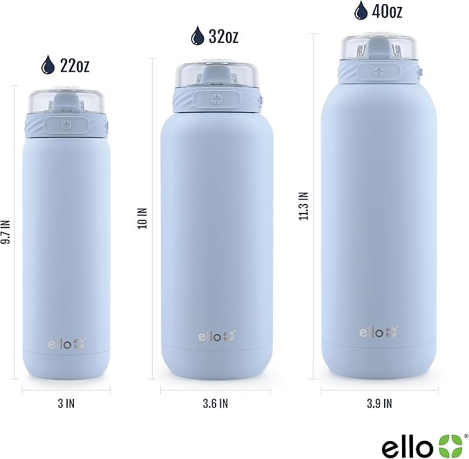Ello Cooper 32oz Stainless Steel Water Bottle with Straw and Carry Handle, Double Walled and Vacuum Insulated Metal, Leak Proof Locking Lid with Soft Silicone Spout, Reusbale, BPA Free, Halogen Blue