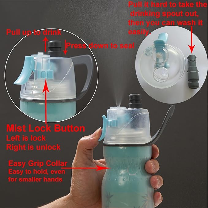 Misting Water Bottle 20 oz Dinosaur Sports Water Bottle for Kids School Gifts for Boys Girls Insulated Spray Mist and Sip Water Bottles