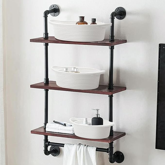 Small Woven Basket with Handles, 5 Pack Cotton Rope Room Shelf Storage Basket for Organizing Small Round Basket Baby Nursery Bins, White (Off White)