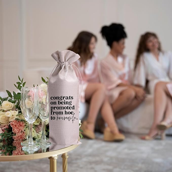 Congrats on Being Promoted from Hoe to Housewife Mr and Mrs Wedding Gift Engagement Gift Bag For Couples bride Newly Engaged Gift Wine Tote Bridal Shower Gift