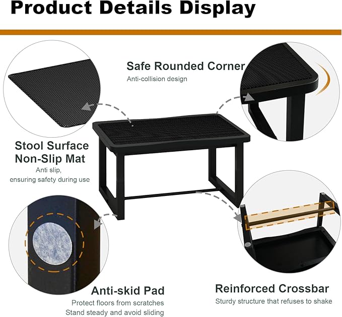 Step Stool for Adults Kids, Anti-Slip Sturdy Wooden Step Stools with 500 Lbs Capacity for High Beds,Closet, Bathroom,Kitchen, Potty Training