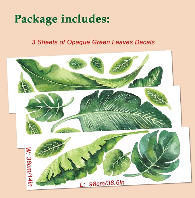 Green Banana Leaf Wall Decals Peel and Stick Large Tropical Plants Wall Decals Green Leaf Wall Stickers for Bedroom Living Room Wall Stickers Nursery Office Apartment Jungle Party Decor 93