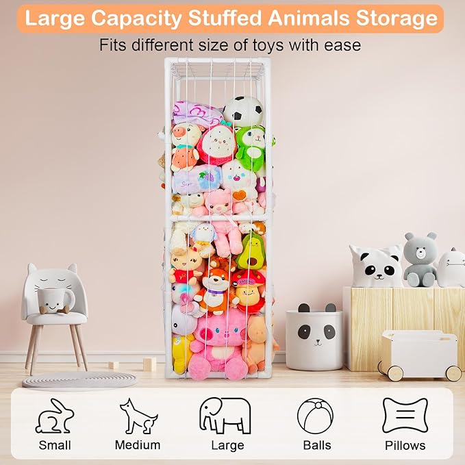 FIOBEE Stuffed Animals Storage Zoo Thicken PVC Tube Kids Toy Storage Organizer with Elastic Band Large Stuffed Animals Holder for Nursery Playroom Bedroom Room Furniture Plush Storage, White