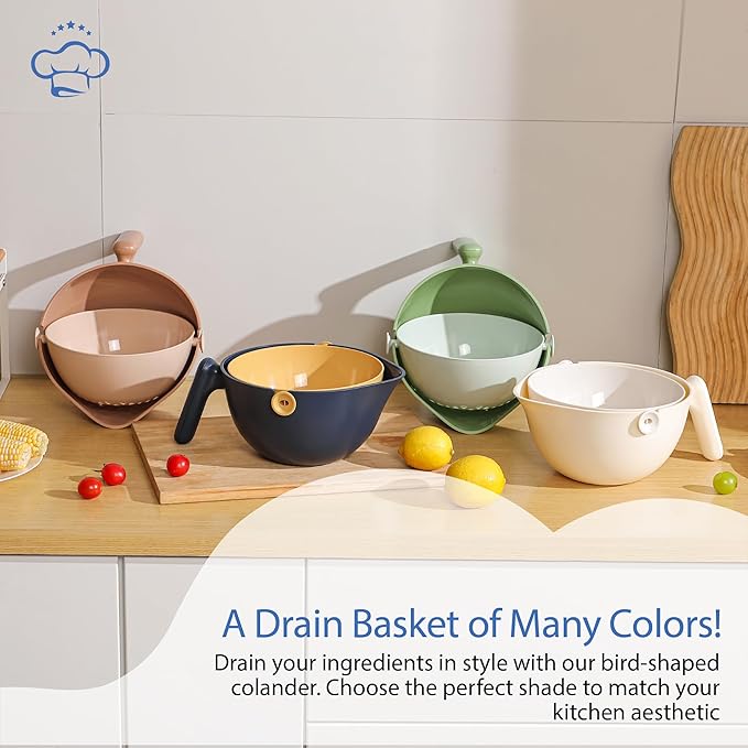 Chef's Path 2 in 1 Kitchen Strainer and Colander for Kitchen, Multifunctional Food Strainer Set, BPA Free Plastic Colander with Handle, Pasta Drainer, Veggie and Fruit Cleaner -Multicolor