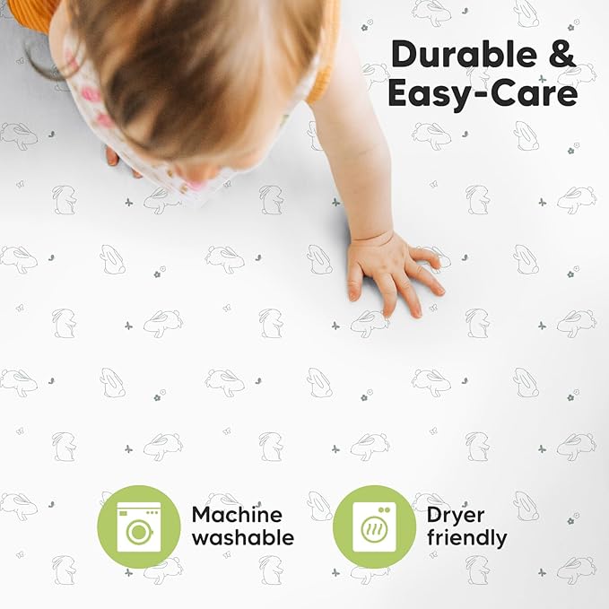 Pack and Play Sheets Fitted, 2-Pack Mini Crib Sheets - Pack N Play Sheets, Organic Fitted Crib Sheet for Pack and Play Mattress, Playard Baby Crib Sheets, Crib Sheets Neutral for Boys, Girls(Bunnies)
