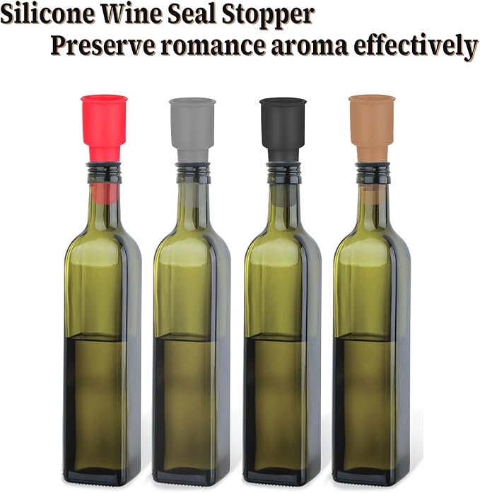 4 Pack Wine Stoppers Soft Silicone Bottle Sealer with Grip Top Reusable Beer Beverage Bottle Cover Wine Saver for Keeping Wine Champagne Fresh