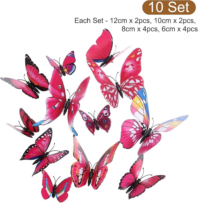 uxcell 120Pcs 3D Beautiful Butterfly Removable DIY Wall Stickers for Bedroom TV Background Decorations, Plum