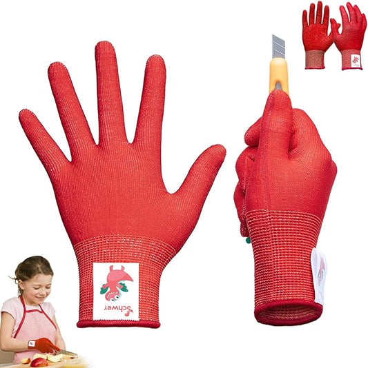 Schwer 2 Pairs MINI-KIDDO Kids Gardening Gloves MN1917, ANSI A6 Cut Resistant Kids Work Gloves, Kids Fishing Gloves, Food Grade Kids Gloves for Gardening, Wood Carving, Kitchen and DIY (XS, 6–8 Years)
