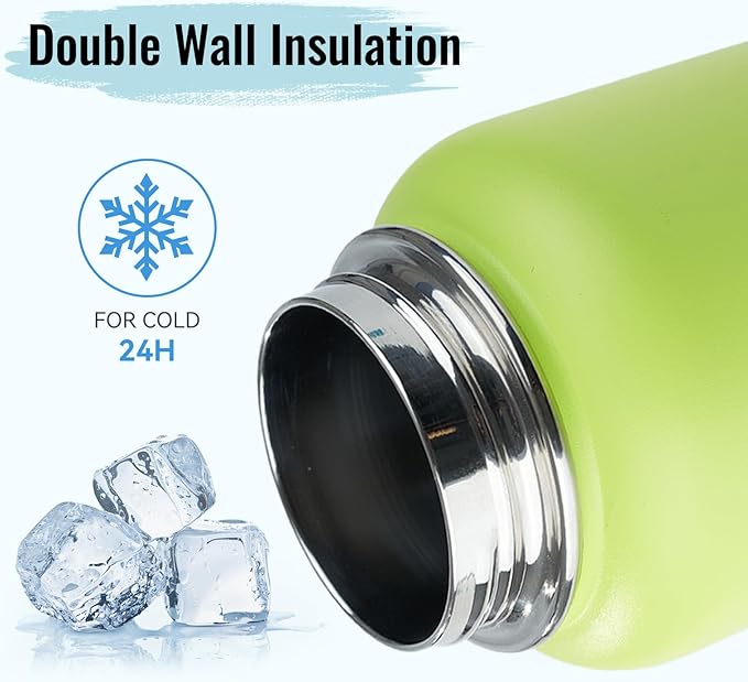 Stainless Steel Water bottle with Straw & Wide Mouth Lid, Wide Rotating Handle, 40oz Double Wall Vacuum Insulated Water Bottle Leak Proof, BPA Free, Keep Cold and Hot, 40oz, Green Gradient