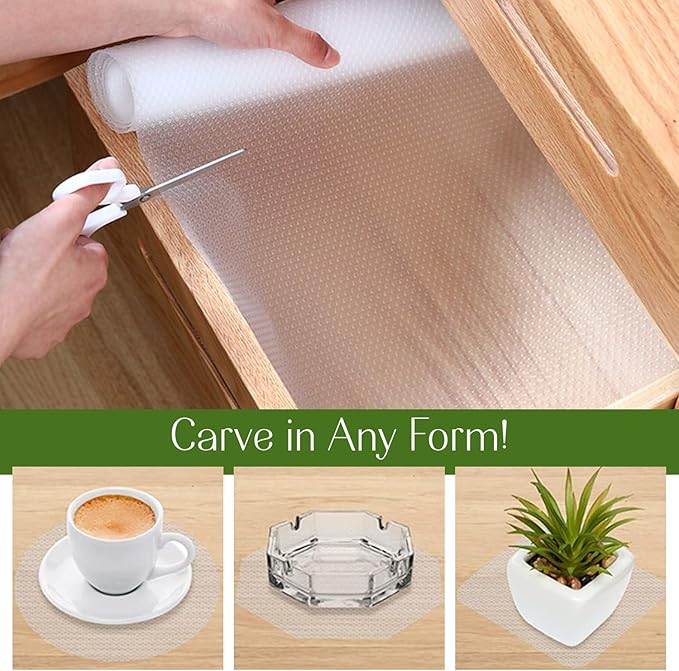 EVALAND 17.7 INCHES x 33 FEET (394 Inches) Non-Slip Shelf Liner, EVA Kitchen Liner, Non-Adhesive Liner, Original Smooth Shelf Liner, Durable Strong Grip Liner, Stain-Proof Shelf, Drawer, Cabinet Liner
