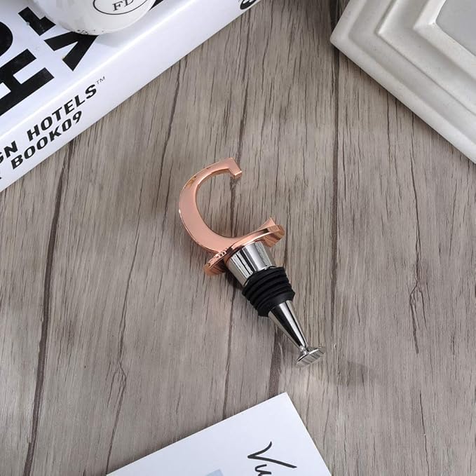 Wine and Beverage Bottle Stopper With Rose Gold Finish-Perfect Presents/Gift Idea for Valentines Day, Mothers Day, Fathers Day, Thanksgiving Day,C-Initial (Letter C)
