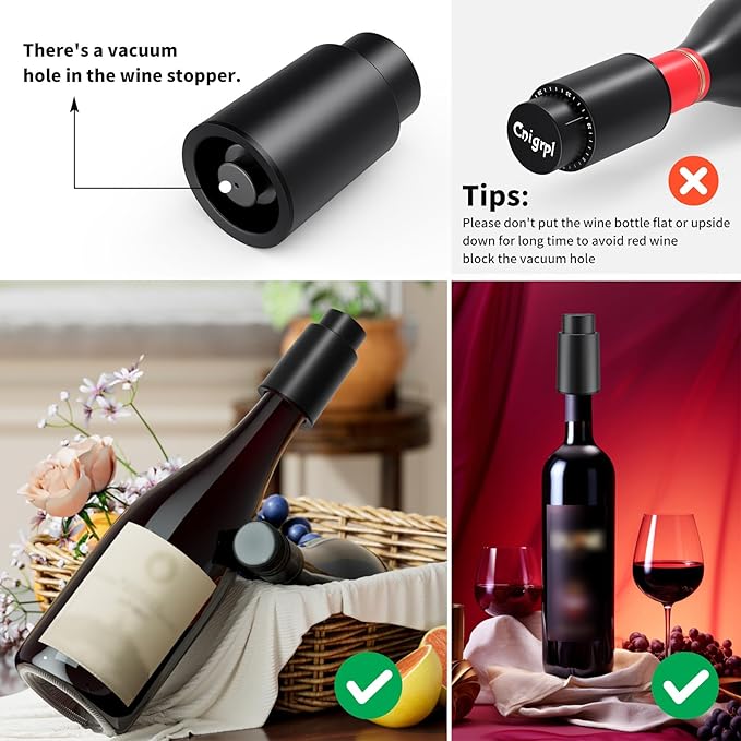 Wine Bottle Stoppers，2-in-1 Vacuum Wine Stopper，Reusable Wine Savers, Wine Preserver Vacuum Pump Corks Keep Wine Really Fresh, Best Gift for Wine Lovers for Christmas Gifts (2Pack)