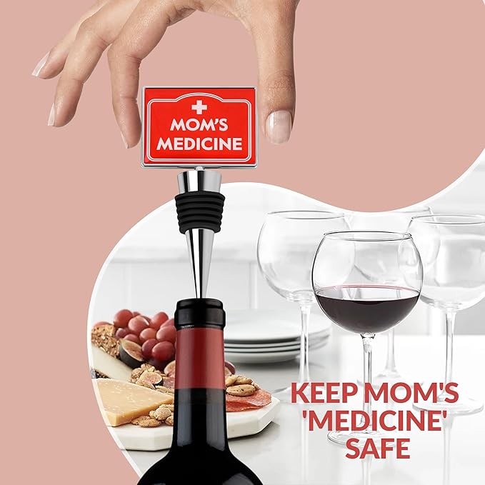VELENTI Wine Bottle Stopper - Mom's Medicine - Funny Birthday Gifts for Women - Thoughtful Novelty Gifts for Women, Mom, Coworker - Humorous Mother Day Gift from Daughter, Son, Husband