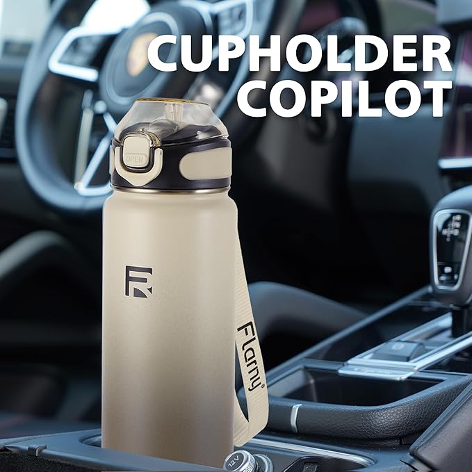 32 oz Insulated Water Bottle with Straw, Stainless Steel Metal Thermos Bottles, Durable Non-Slip Gradient Bottle with Strap for Sports and Travel, Leak Proof (White Gray)