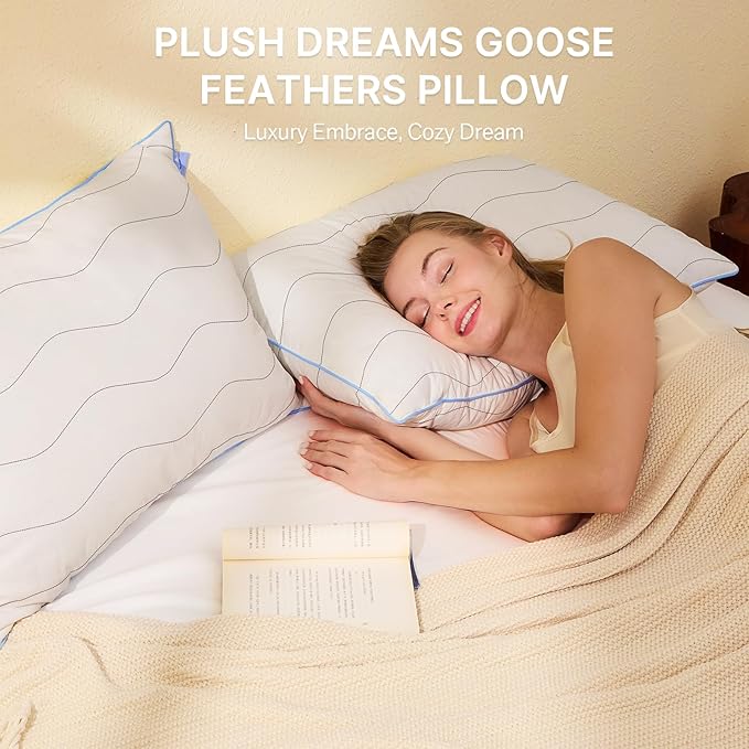 felo Feather Down Pillows Set of 4, Queen Size Goose Pillow for Sleeping, Luxury Hotel Collection Bed Pillow, Support Pillow for Side Back Pain Sleepers, 100% Organic Cotton (20" x 30")