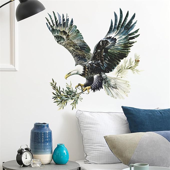 Watercolor Style Eagle Wall Decal Animals Wall Sticker Safari Wall Decor for Nursery Kid'sroom School Classroom Livingroom Bedroom Bathroom Decoration (Watercolor Style Eagle 2)