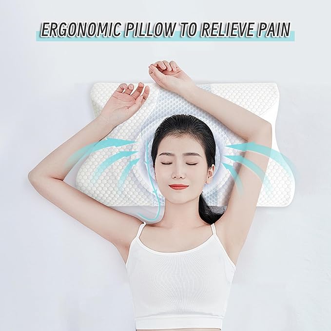 Gute Contour Memory Foam Pillow for Neck Pain Relief, Ergonomic Two Heigths Cervical Pillow for Sleep, Neck Pillow with Washable Cover, Bed Pillows for Side, Back and Stomach Sleepers, Standard